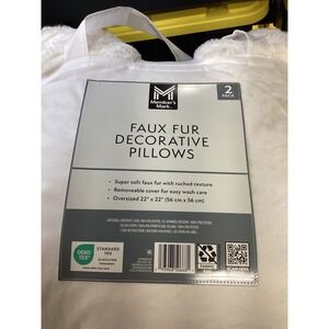 Member's Mark Faux Fur Decorative Pillows 2 Pack White Ruched 22x22 Oversized